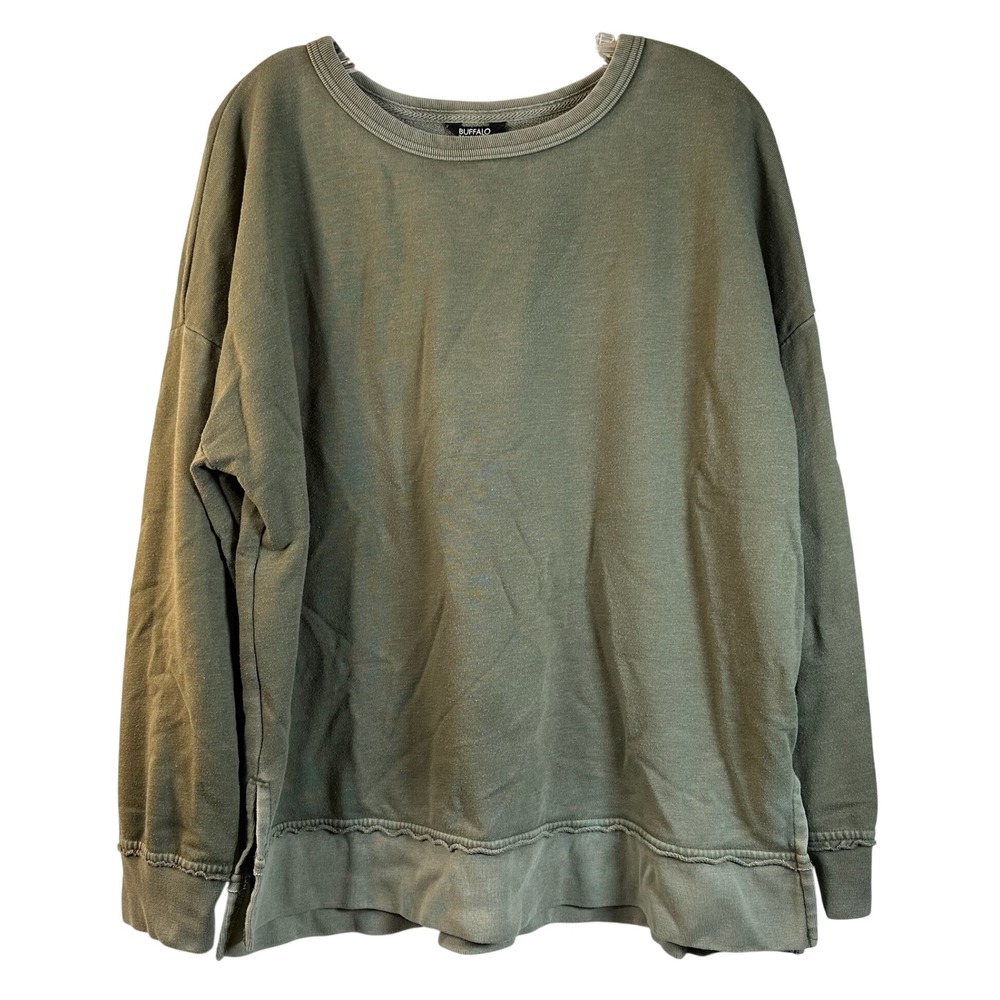 Buffalo David Bitton Olive Green Oversized Crewneck Sweatshirt Large Side Slits